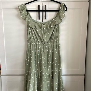 PinkBlush Green polka dot full length dress, L